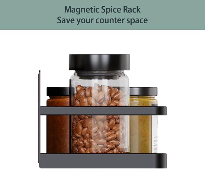Magnetic Spice Rack Organizer Single Tier Refrigerator Spice Storage Shelf, kitchen organization, Easy to Install the Side of Refrigerator Can Hold spices,Jar of Olive Oil, Pepper, Small Things - Image 2