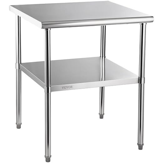 VEVOR Stainless Steel Prep Table, 30 x 30 x 36 Inch, 800lbs Load Capacity Heavy Duty Metal Worktable with Adjustable Undershelf & Feet, Commercial Workstation for Kitchen Garage Restaurant Backyard - Image 9