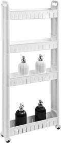 4 Tiers Slim Rolling Storage Cart, 3.5 in Slim Slide Out Bathroom Organizer Cart, Tiered Storage Rack with Wheels, Narrow Mobile Utility Cart for Laundry Room, Kitchen, Office, Sturdy Room by Unknown