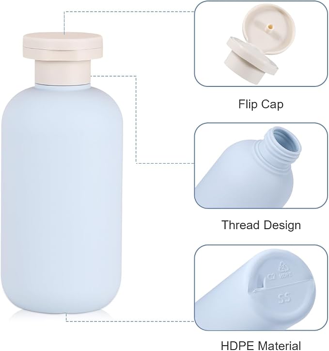6.8 oz Plastic Travel Shampoo Bottles, Refillable Flip Cap Squeeze Bottles for Toiletries, Large Leakage-proof Travel Shampoo and Conditioner Container (Blue and Green) - Image 4