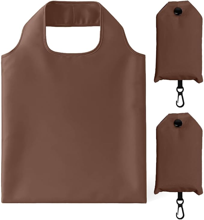 2 Pack Foldable Shopping Bag, Reusable Grocery Tote Bag, Brown | Waterproof Nylon, 35 Pounds Weight Capacity, Pocket Size Carrier by Unknown