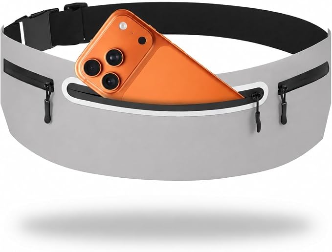 Running Belt for Men Women, Ultra-thin Run Belt with Pockets Secure Adjustable Fanny Pack Marathon Jogging Runners Belt for Phone, Keys & Essentials - Fits 6.9'' Phones (Gray, Large) by Welcometothesun