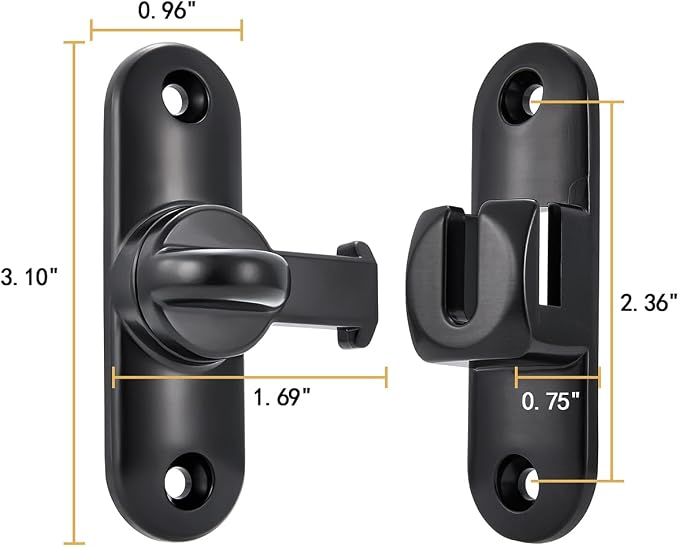 3 Pcs Black 90/180 Degree Sliding Door Latches,Zinc Alloy Flip Latch | Barn Door Latch,Cabinet Lock,Right Angle Door Lock,for bedroom,cabinet,drawer,Gardens,Wine Cabinet,garage,window,Pet Cage - Image 2