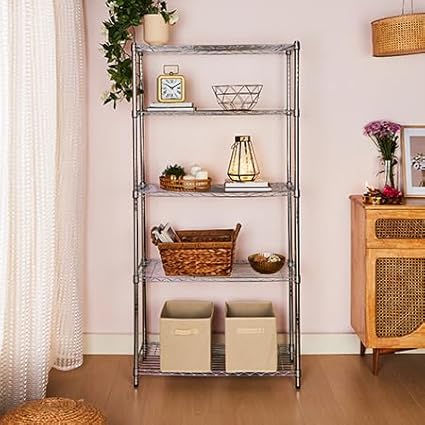Amazon Basics 5-Shelf Adjustable Heavy Duty Steel Wire Rack, Space Saving Storage Shelving Organizer for Kitchen, Garage, No-Tool Assembly, 350 lbs Weight Capacity, 36" x 14" x 72", Chrome - Image 7