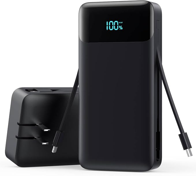 Portable Charger with Built-in AC Plug and Cables,26800mAh All in One USB C Fast Charging Power Bank,Travel Essentials Portable Phone Charger Battery Pack for iPhone 17/16/15/14/13,Galaxy,Android etc by YHO