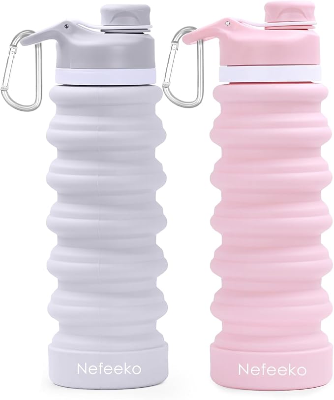 Nefeeko Collapsible Water Bottle, 26oz Silicone Foldable Water Bottles | Leakproof BPA Free Travel Water Bottles with Carabiner,Portable Sport Water Bottles for Camping,Hiking Outdoor Indoor Sport by Nefeeko