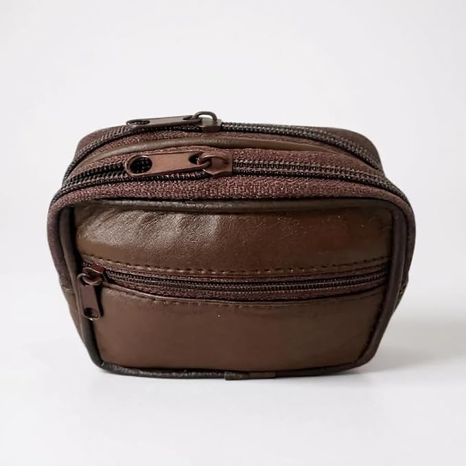 Leatherboss Genuine Leather Travel Outdoor Hiking Belt Pouch with Zipper Pocket Wallet for men women (Dark Brown) - Image 5