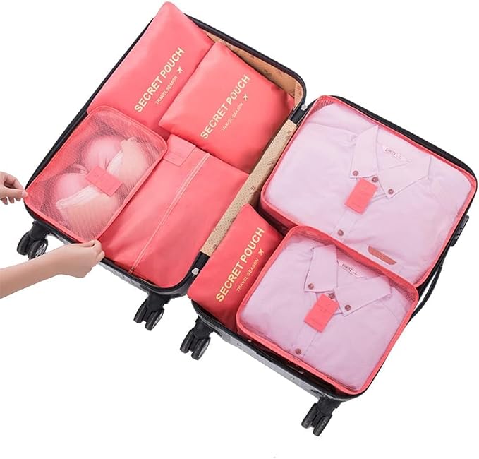 7 Set Packing Cubes Packing Organizers Travel Luggage Packing Organizers with Shoes Bag for Suitcase, Watermelon Red - Image 2