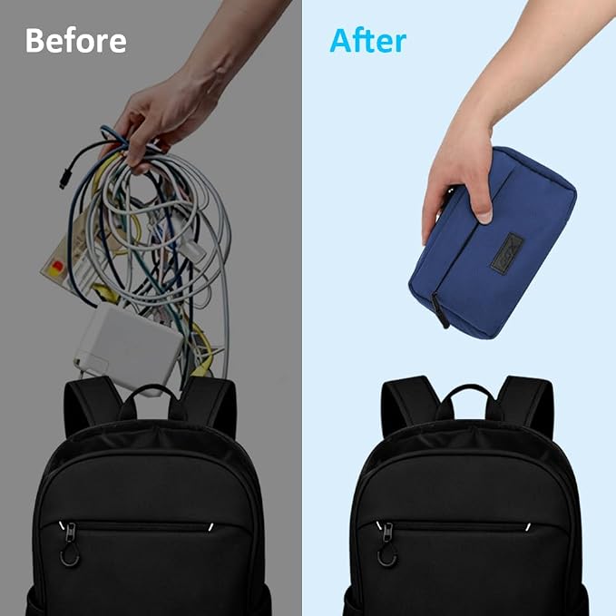 GOX Travel Cable Organizer Bag, Medium Tech Pouch for Electronics, Navy | Two Zippers & Multiple Storage Pockets, Water-Repellent Oxford, All-in-One Tech Bag for Electronic & Travel Accessories - Image 9
