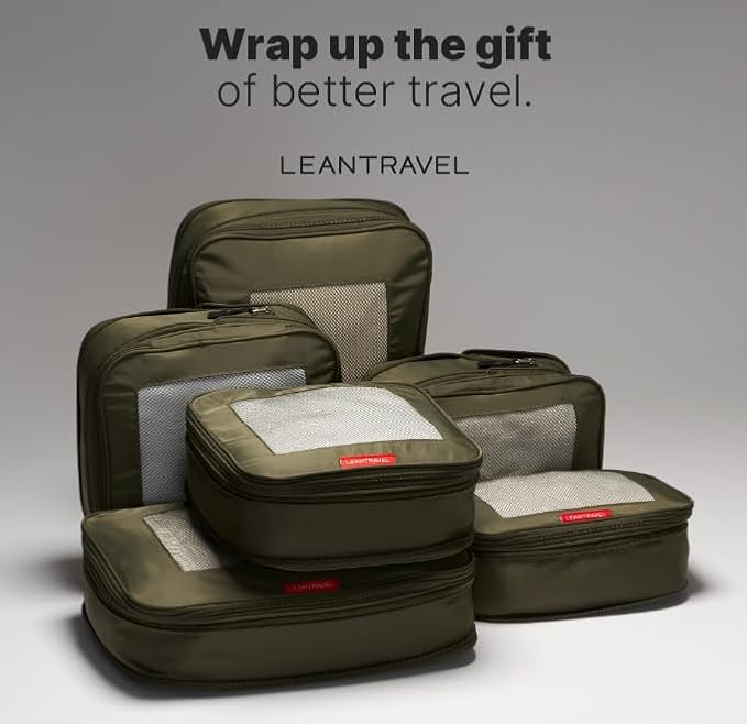 LeanTravel Premium Compression Packing Cubes for Travel - Suitcase Organizer Bags with Double Zipper & Breathable Mesh Panel - Space Saving Carry On Luggage Essentials (6-Pack, Olive Green) - Image 9