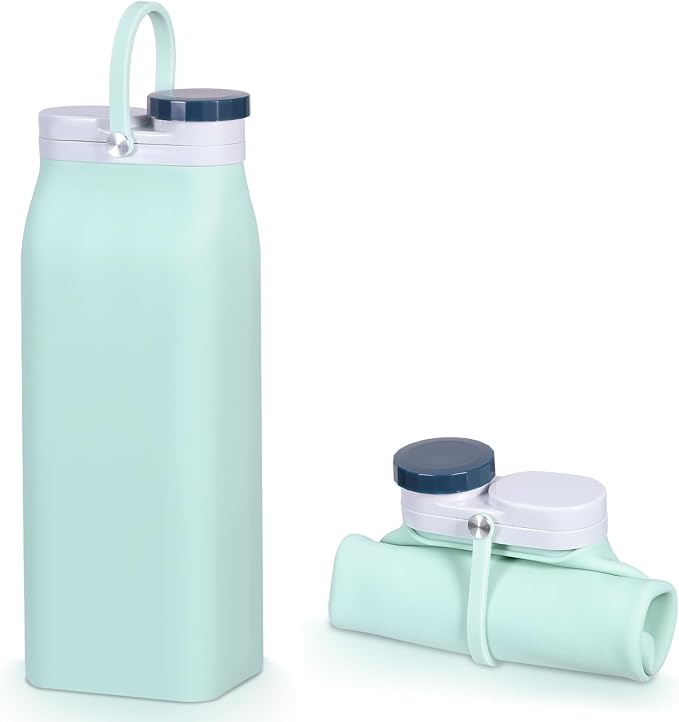 Collapsible Water Bottle,Reusable Foldable BPA Free Silicone Water Bottle,Portable Leakproof Sport Water Bottle for Running Traveling Hiking Camping Lightweight Durable 20 oz (Blue) by Unknown