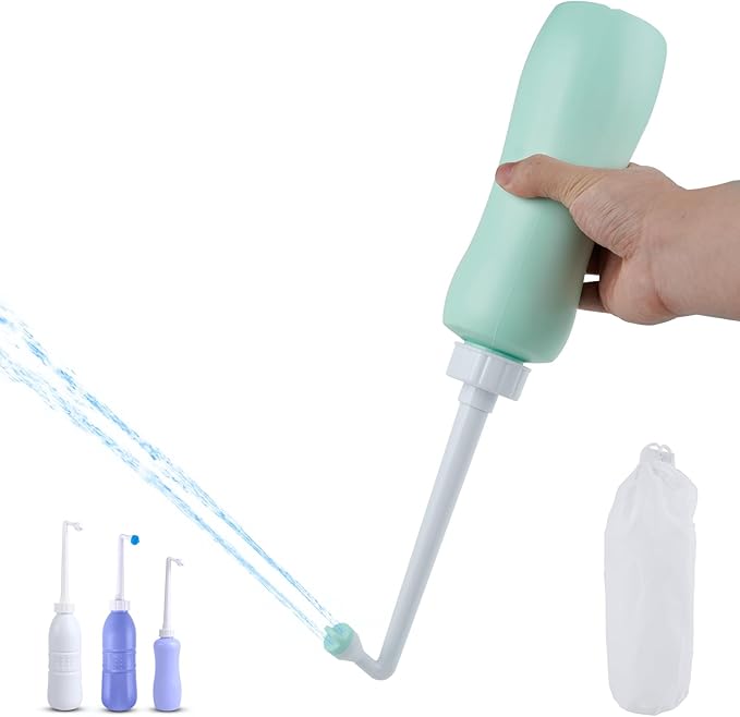 Hibbent Portable Bidet Sprayer and Travel Bidet with Hand Held Bottle for Personal Cleansing, Extended Nozzle Spray for Childbirth, Personal Hygiene, Outdoor, Camping with Travel Bag- 22oz/ Green by Hibbent
