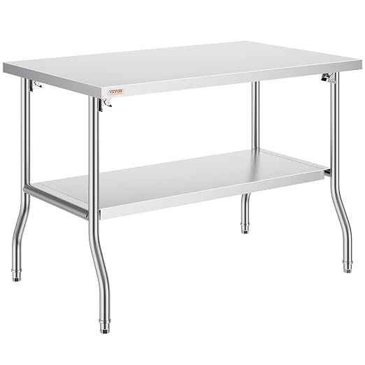 VEVOR Stainless Steel Foldable Work Table, 30 * 48 Inch Heavy Duty Food Outdoor Double Layer Stainless Steel Worktable for Commercial Kitchen Restaurant by VEVOR