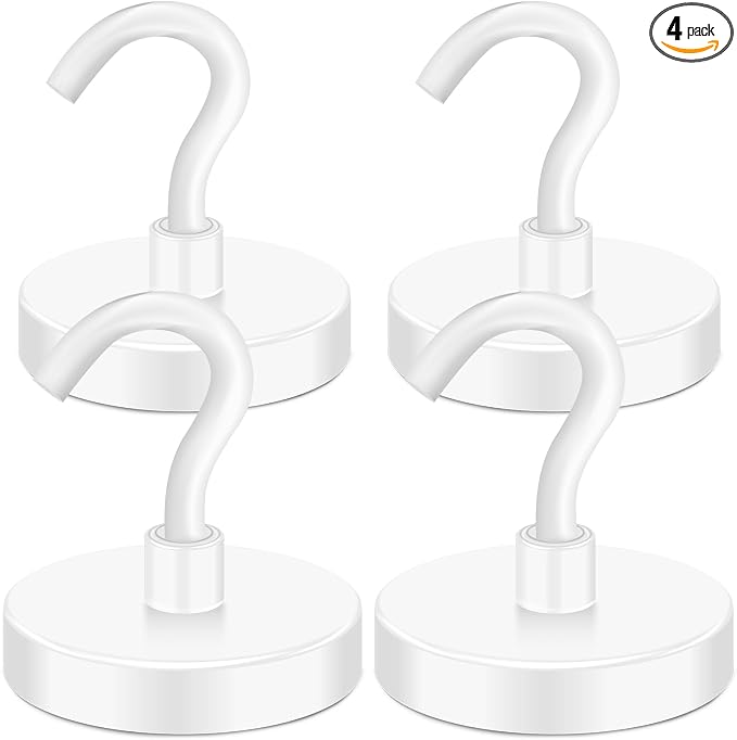 Magnetic Hooks Heavy Duty 170LB Super Strong Hook for Cruise | Neodymium Earth Magnets with Hook for Hanging Magnetic Metal Hanger for Fridge Toolbox Storage White 4 Pack by MIKEDE