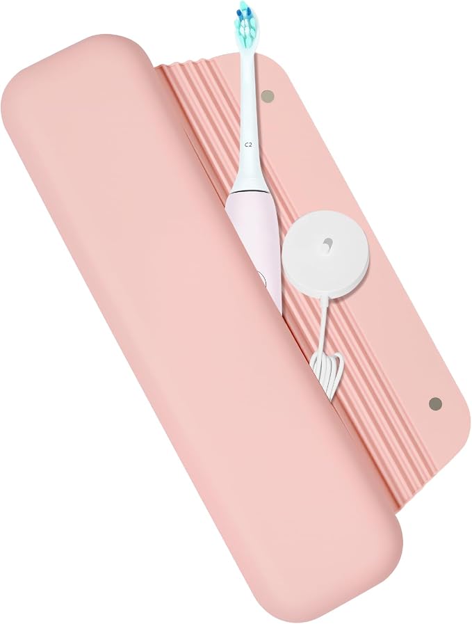 Electric Toothbrush Travel Cover - Waterproof Silicone, Fits Oral-B, Philips Sonicare, suri, burst, Aquasonic | Portable Storage Organizer Bag -Pink by NECANCE
