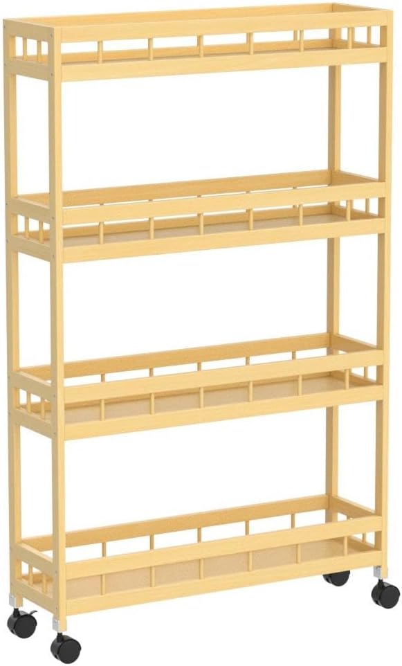 4-Tier Bamboo Utility Kitchen Rolling Cart Trolley Island Storage Shelf | (23.6" L X 7.1" W X 37.8" H) Wood Removable Multi-Layer Rack on Wheels - Image 4
