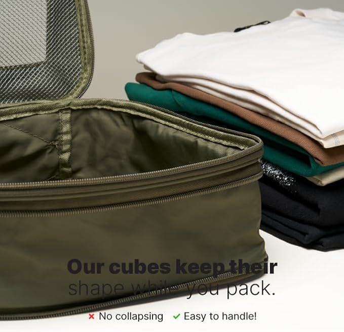 LeanTravel Premium Compression Packing Cubes for Travel - Suitcase Organizer Bags with Double Zipper & Breathable Mesh Panel - Space Saving Carry On Luggage Essentials (6-Pack, Olive Green) - Image 6