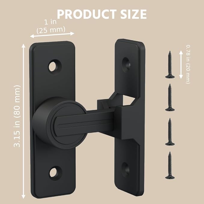 Barn Door Lock Latch - 90-Degree Deadbolt Lock, Zinc Alloy Security Door Lock for Bathroom, Garage, Bedroom, Cabinet - Black - Image 2