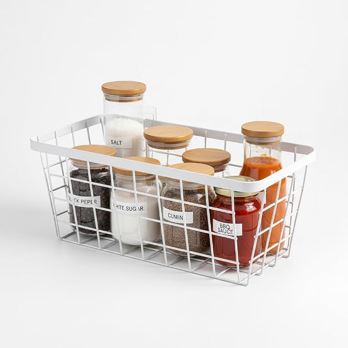 LeleCAT White Hanging Kitchen Baskets For Storage Adhesive Sturdy Small Wire Storage Baskets No Drilling Wall Mounted Kitchen Food Pantry Bathroom Shelf Storage, 4 PACK,White - Image 3