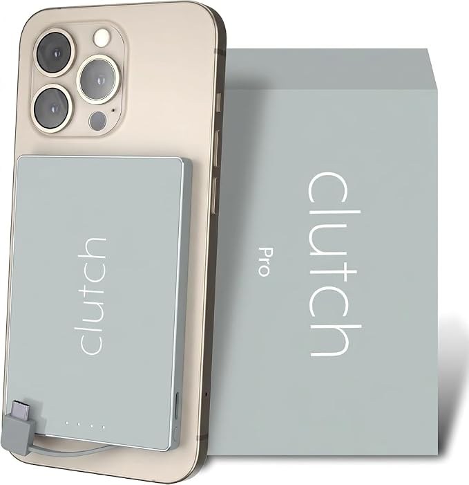 Clutch - Pro USB-C Portable Charger - Compatible with iPhone 15, 16, 17 & Android Devices - Power Bank Magnetic Battery - TSA Travel Approved - USB Rechargeable - Built-in Cable - 5000 mAh - 3.7oz by ClutchCharger