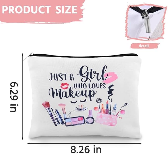 Sisadodo Makeup Tool Storage Bag for Women Just A Girl Who Loves Makeup Bag with Zipper Cosmetic Bags for Makeup Artist Toiletry Bag Make Up Case for Girls Make Up Lover Bags Pouch for Travel - Image 2