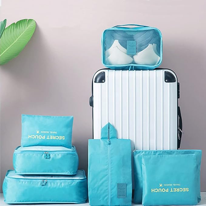 7 Set Packing Cubes, Travel Foldable Luggage Organizers Storage Bag Accessories Suitcase with Laundry Bag & Shoe Bag, Blue - Image 4