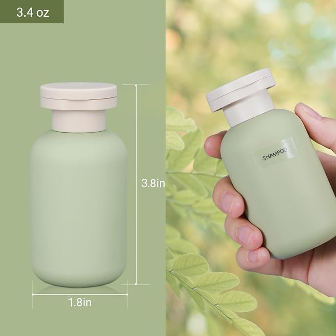 3.4 oz Plastic Small Travel Shampoo Bottles, Refillable Flip Cap Squeeze Bottles for Toiletries, Leakage-proof Travel Shampoo and Conditioner Container (8 pack) - Image 2
