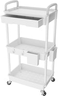 3 Tier Rolling Utility Cart with Drawer,REBECAT Utility Cart Made of Multifunctional Storage Organizer Tool for Kitchen,Bathroom,Living Room,Office(White) by REBECAT