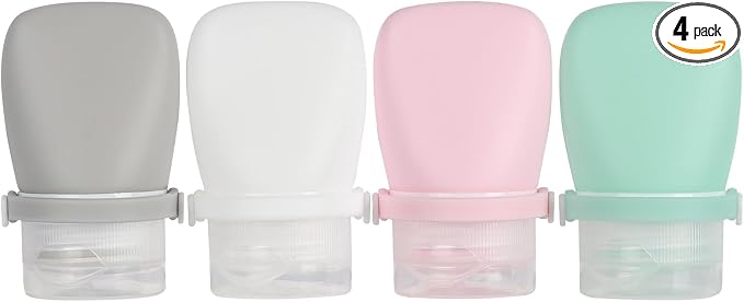 1oz Silicone Travel Bottles, Leak-Proof TSA Approved 4-Pack | Refillable Reusable Squeeze Toiletry Containers, for Shampoo Body Wash Lotion, Mini Travel Size, BPA Free, Easy Clean by Unknown