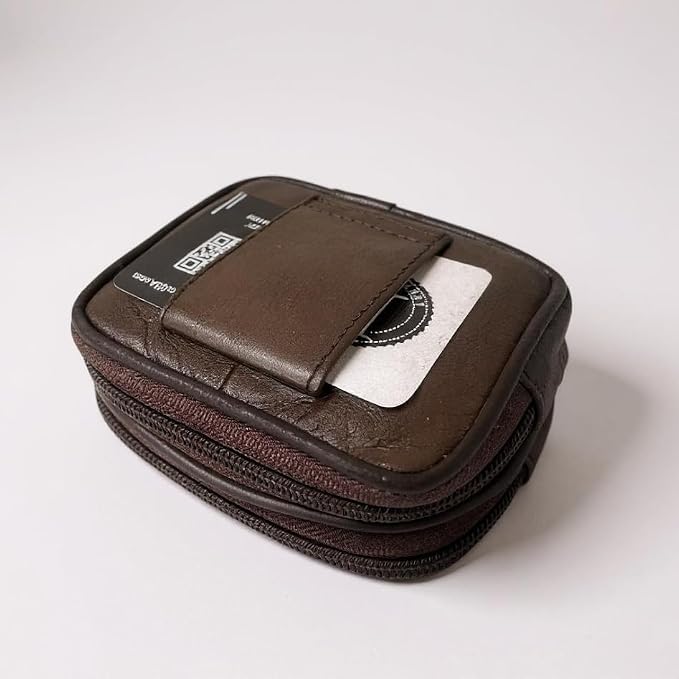 Leatherboss Genuine Leather Travel Outdoor Hiking Belt Pouch with Zipper Pocket Wallet for men women (Dark Brown) - Image 3