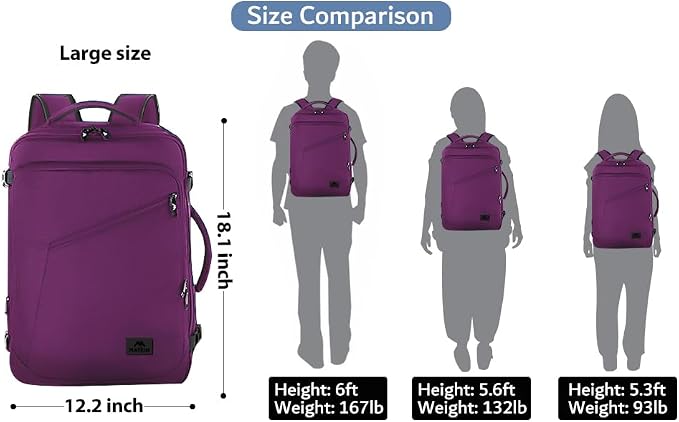 MATEIN Purple Carry on Backpack for Women, Flight Approved Bag for Traveler | Expandable Travel Backpack, Airline Daypack for Plane, Weekend BackPack, Water Resistant, Anti Theft, Gifts for Teacher Nurse - Image 3