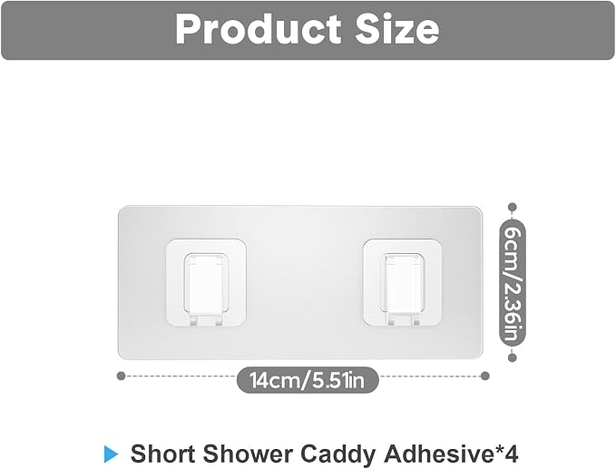 4 Pack Shower Caddy Adhesive Replacement, Waterproof Adhesive Strips for Shower Shelf, Strong Adhesive Flat Hooks for Bathroom Storage Shelves and Kitchen Racks No Drilling, Clear - Image 2