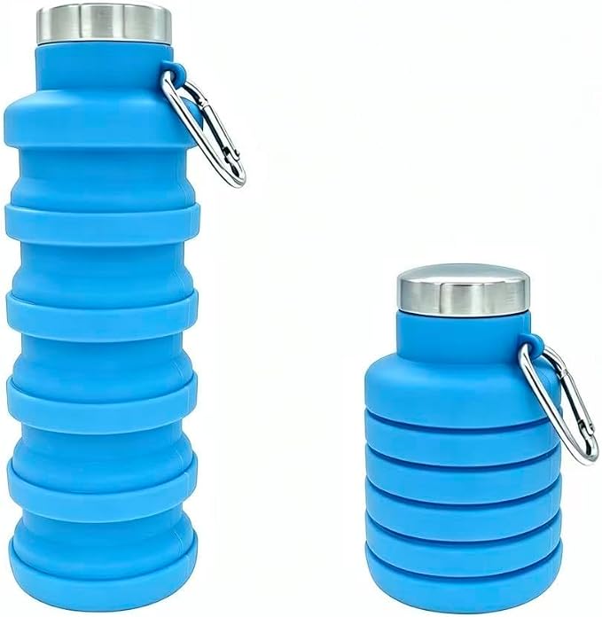 YCT Collapsible Water Bottle 17oz（500ml），Travel Portable Sport Water Bottle，Reusable Silicone Foldable Water Bottles for Gym Camping Hiking (Blue) by YCT