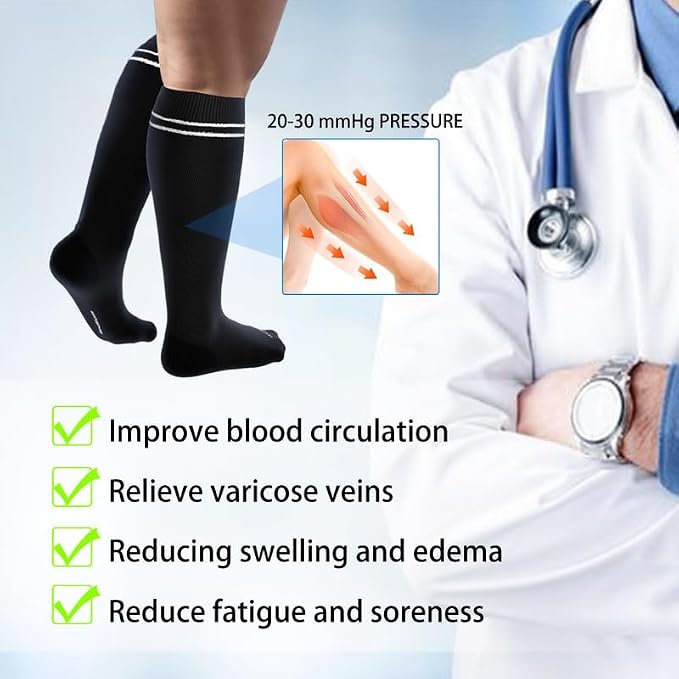 LEVSOX Viscose Made from Bamboo Compression Socks for Pregnant Women 20-30 mmHg Knee High Cute Mens Supports Socks for Travel - Image 6