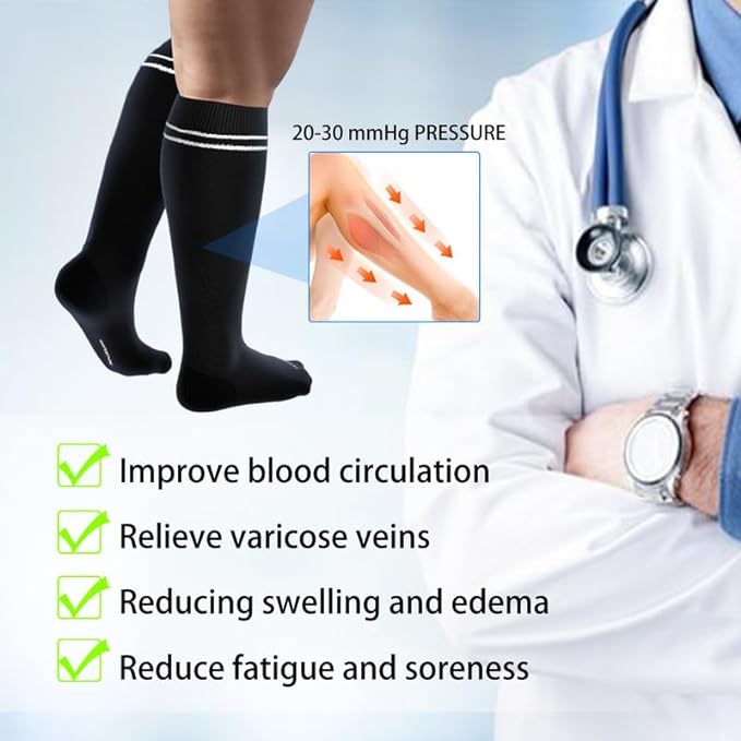 LEVSOX Viscose Made from Bamboo Compression Socks for Pregnant Women 20-30 mmHg Knee High Cute Mens Supports Socks for Travel - Image 6
