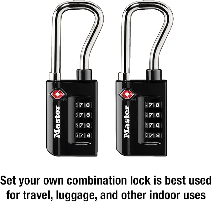 Master Lock TSA Approved Combination Luggage Lock Black 2-Pack 4696THC | Heavy Duty Set Your Own 4-digit Combination Lock For Suitcases, Backpacks, Airport Security, 1-7/8" Extended Shackle - Image 3
