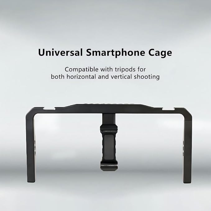 Universal Smartphone Cage Video Rig with Dual Handles Cold Shoe Mount Adapter Compatible with LED Light,Microphone (Black) - Image 4