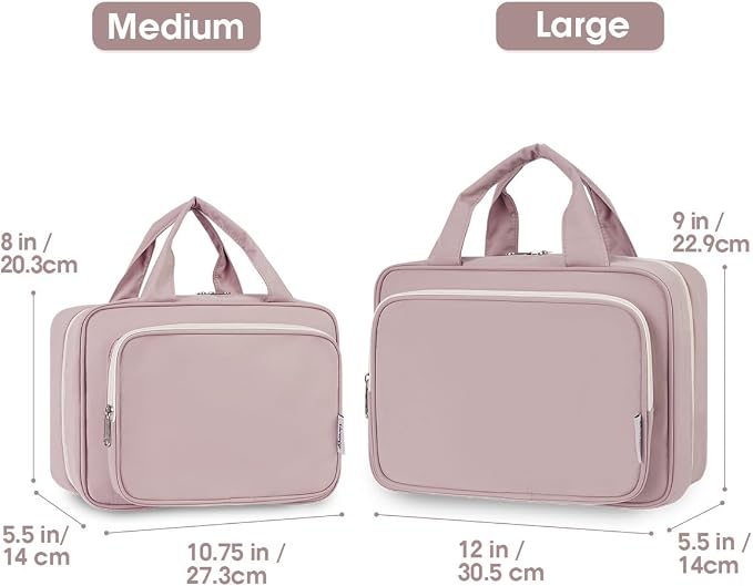 Narwey Travel Toiletry Bag for Women Large Hanging Makeup Bag Organizer Toiletries Bag for Full Size Essentials Accessories Cosmetics (Dusty Rose (Large)) - Image 2