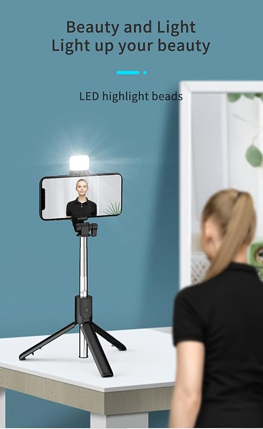 PINHEN Selfie Stick Tripod with Light, Extendable 360° Rotation Tripod Stand with Detachable Wireless Remote 3 in 1 Portable Mobile Phone Holder Compatible with iPhone Android Sansung(White+Light) - Image 7