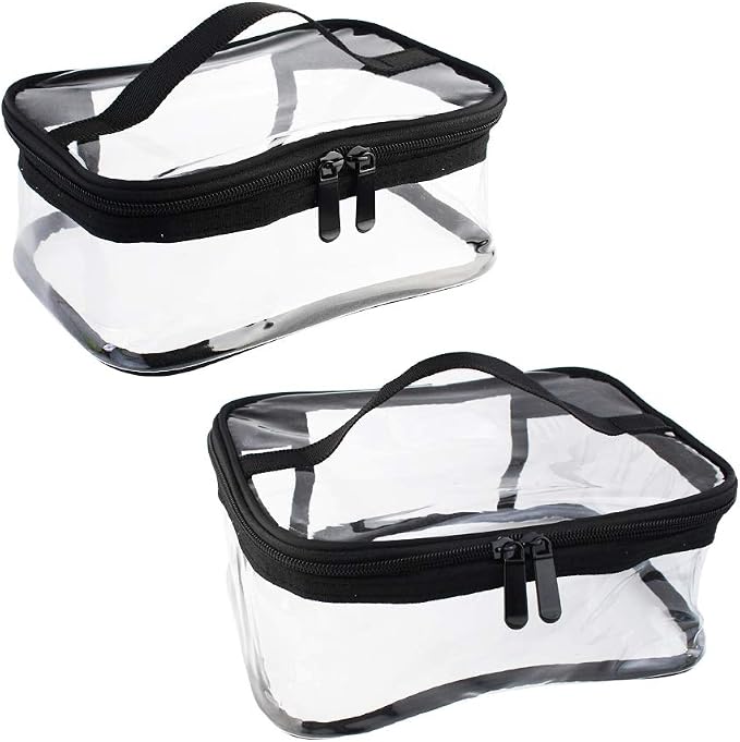 2 Pack Portable Clear Makeup Bag Zipper Waterproof Cosmetics Bag Transparent Travel Storage Carry Pouch PVC Zippered Toiletry Bag Organizers With Handle for Vacation Travel, Bathroom - Image 3