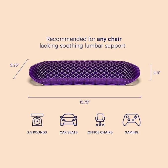 Purple Back Cushion, Lumbar Support Pillow for Office Chair, Car Seat | GelFlex Grid Molded to Your Lower Back, Adjustable Strap - Pressure-Reducing, Temperature-Neutral - Made in USA - Image 2