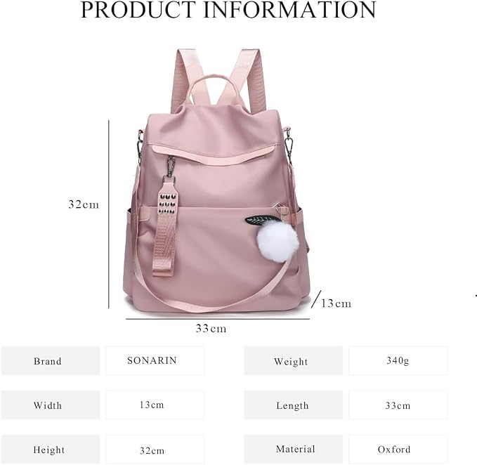 Fashion Anti-Theft Backpack Women,Waterproof Ladies Backpack Girls Casual Daypack Work Travel Rucksack Shoulder Bag(Pink) - Image 7
