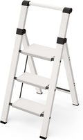 Taranta 3 Step Ladder,Lightweight Aluminum Step Stool Foldable -White | Folding Ladder with Handgrip,Wide Top Pedal,330lbs Capacity for Home,Office,Kitchen by TARANTA