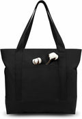 TOPDesign 6-Pack Canvas Tote Bags with an External Pocket, Reusable Grocery Shopping Bags, Top Zipper Closure, Daily Essentials (Black) by TOPDesign
