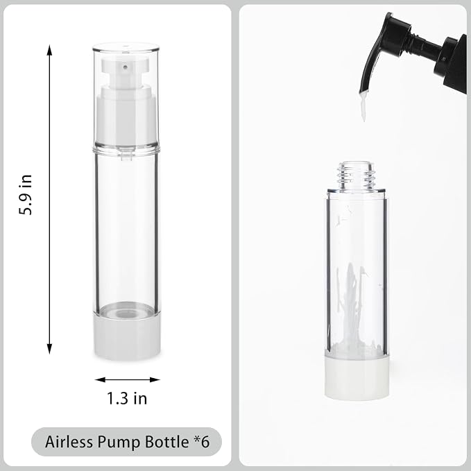 1.7OZ/50ML Clear Airless Pump Bottles, Lotion Dispenser Travel with Pump, Vacuum Plastic Travel Size Lotion Bottle for Foundation, Creams, Cosmetic(6 Pack) - Image 2