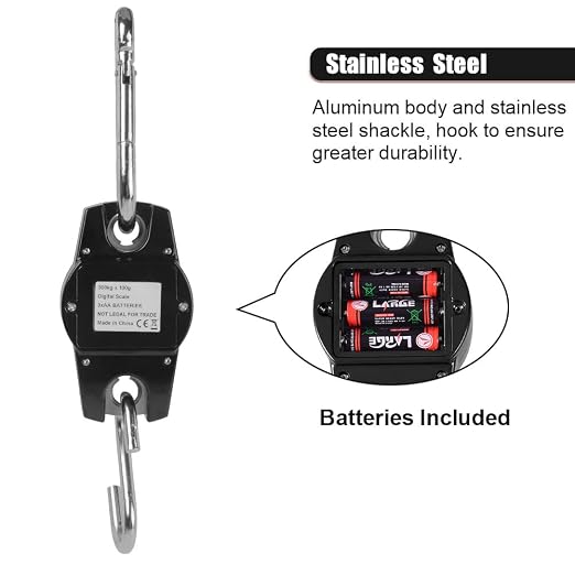 Fuzion Hanging Scale 660LB - Heavy Duty Crane Scale with Aluminum Body | Stainless Steel Hook, Hold/Tare Function, Large Display, Digital Hanging Scales for Weighing Animals, Hays, Fish, Luggage - Image 6