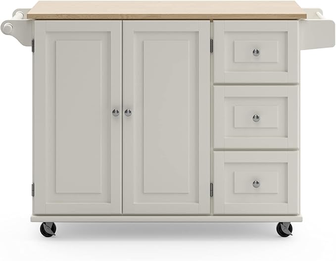 Homestyles Dolly Madison Off-White Mobile Kitchen Island Cart with Wood Drop Leaf Breakfast Bar - Image 10