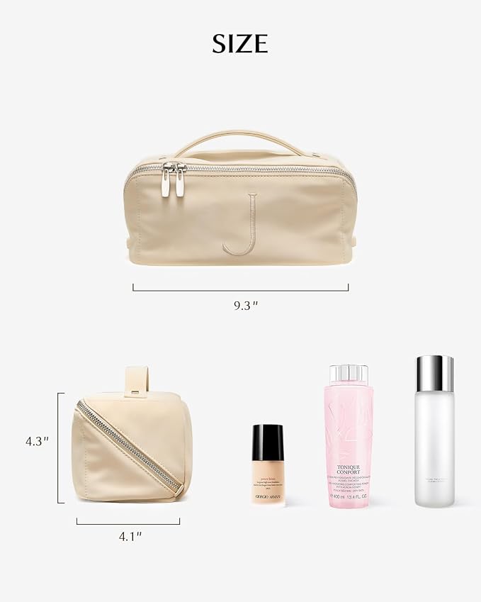 EACHY Travel Makeup Bag for Women, Personalized Initial J Cosmetic Bag | Personalized flat-open organizer with inner pockets, clear TPU brush pocket and reinforced handle for makeup and travel - Image 7