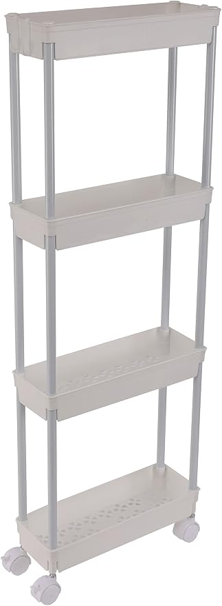Sooyee 4 Tier Slim Rolling Cart, Utility Storage Cart with Wheels,White | Narrow Plastic Craft Cart,Ideal For Kitchen, Bathroom, Office, Dorm, Art Workspace, Bedside Storage by Sooyee