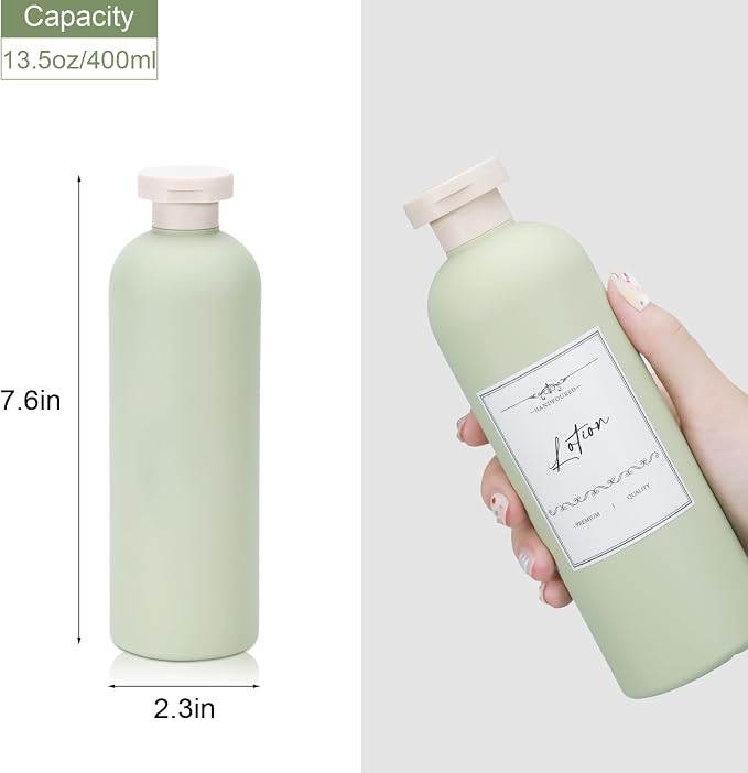 Travel Shampoo Bottle, Empty Plastic Squeeze Bottles 13.5oz with Flip Cap, Lotion Container for Toiletries Travel Size Shampoo and Conditioner (2 pack blue, 2 pack green) - Image 2